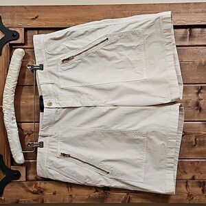 J Crew Cream Zip Pocket Cotton Elastane 7" Cargo Shorts Size 16